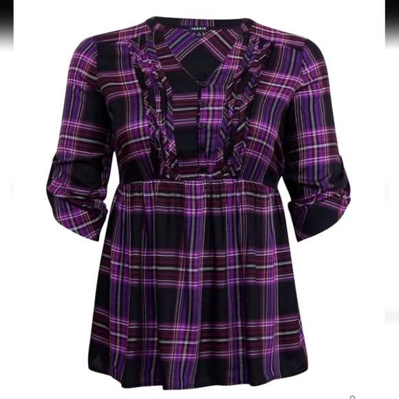 torrid Tops - Torrid Plaid Babydoll Top, size 3X, Black Purple High Waist